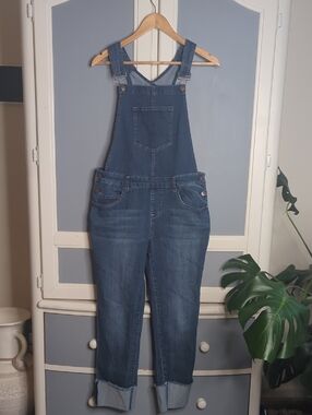 AG Y2K Blue Denim Cuffed Crop Overalls Womens Size 8 Stretch Jean Overall